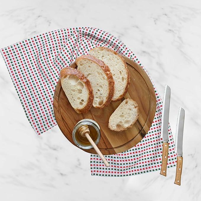Urban Villa Christmas Kitchen Towels 100% Cotton Dish Towels for Kitchen (Set of 6) 20”x30” Dish Cloths Highly Absorbent Kitchen Linen Set with Hanging Loop Perfect for Drying Dishes-Red Green White