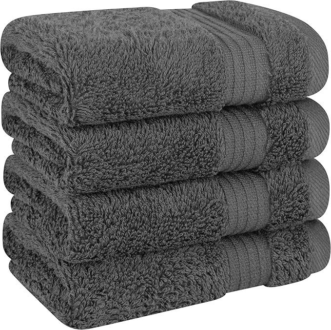 Cotton Paradise 100% Cotton Turkish Washcloth Set for Bathroom, 4 Piece Soft Absorbent Small Towels Wash Rags, Dark Gray