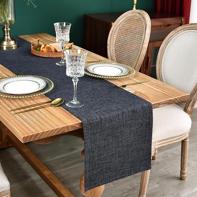 Farmhouse Rustic Faux Linen Table Runner Neutral Charcoal Table Runners Double Layer Reversible Rectangle Runners for Daily Use Kitchen Dining Banquet Holiday 13x48 Inch