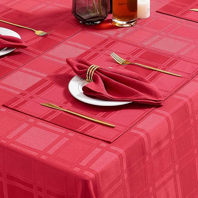 Plaid Cloth Napkins Set of 8, Checkered Style Jacquard Fabric Polyester Washable Reusable Cloth Napkins for Kitchen Dining Restaurants Wedding Party 17X17 Inch Red