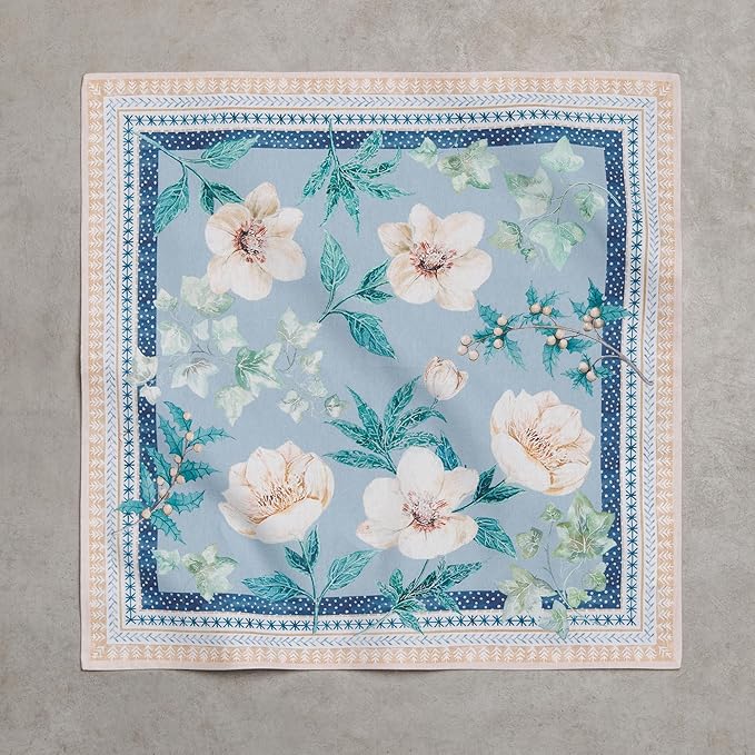 Maison d' Hermine Cloth Napkins Set of 4 100% Cotton Everyday Reusable Square Napkins Cloth Washable Dinner Party Wedding Restaurant Gifts for Mothers Day Spring/Summer (Winter Floral, 18" x 18")
