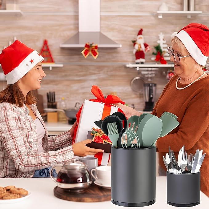 LIBODOUR Utensil Holder,Extra Large Utensil Holder for Kitchen Counter, Silverware Organizer, Stainless Steel Storage Cooking Caddy Flatware Spoon Spatula Tool Cutlery Container(2 Set)