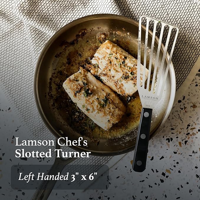 Lamson 3" x 6" Chef's Slotted Turner with Ultra Durable Handle - Left Hand