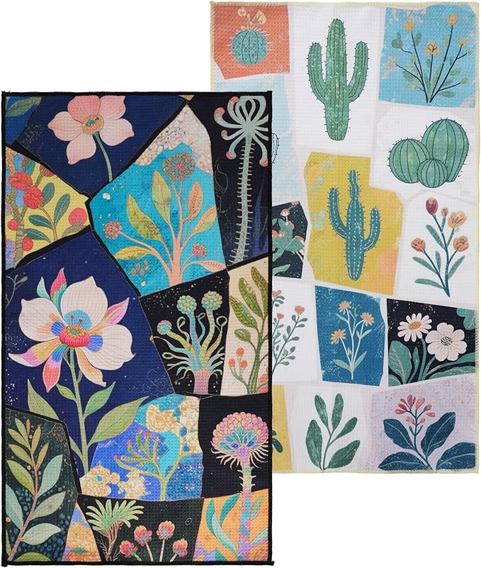 Waffle Kitchen Towels Set of 2 Pack 15.7" x 27.6" Quick Dry Microfiber Tea Dish Towel with Hanging Loop, Ultra Absorbent Reusable Cleaning Dishcloths, Decorative Hand Towels Housewarming Gifts