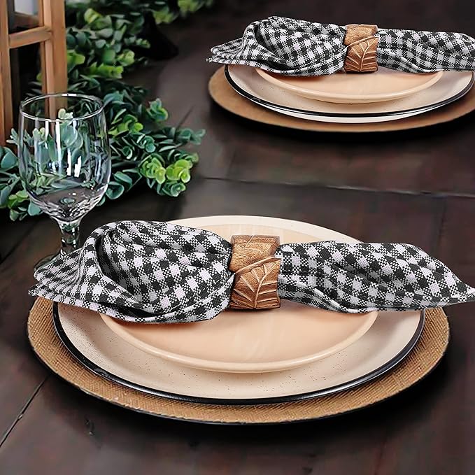 Native Fab Set of 4 Gingham Mini Check Cloth Dinner Napkins 100% Cotton 16x16 inches Soft Comfortable Absorbent Restaurant Hotel Quality - Easy Care Washable Wedding Daily Everyday Use - Black