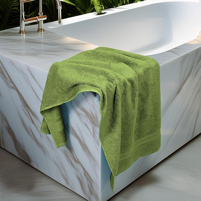 Medium Size Bath Towels Set of 6 – 100% Cotton Terry – 24" x 48" – Quick Dry, Soft & Highly Absorbent – Forest Green Towels for Bathroom, Gym, Spa, Pool & Daily Use