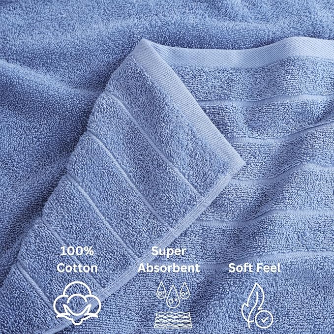 Casa Platino Cotton Bath Towel 18 Piece Set - Super Soft, Quick Dry & Absorbent - 6 Bath, 6 Washcloths, 6 Hand Towels for Bathroom - Hotel Quality & Suitable for Family - Cerulean Blue