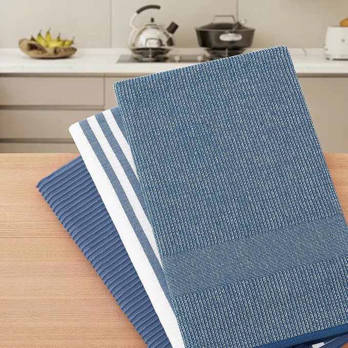 Homaxy Premium Kitchen Towels(18”x 28”, 3 Pack), Large Cotton 380 GSM Kitchen Hand Towels, Soft and Absorbent Terry Dish Towels, Multipurpose Tea Towel Set with Hanging Loop, Navy Blue