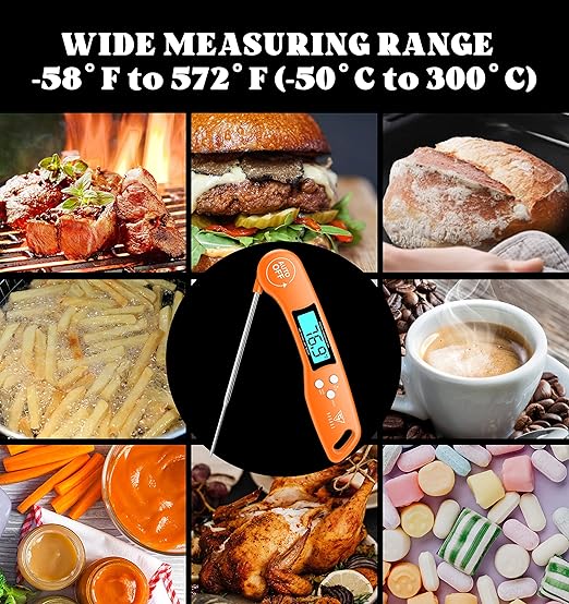 DOQAUS Digital Meat Thermometer, Instant Read Food Thermometer for Cooking with Backlit & Auto-Rotating Display, 4.6” Probe for Grilling, Baking, and Perfect BBQ - Orange