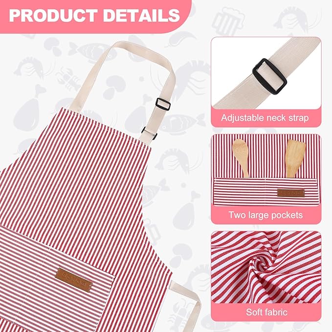 2 Pack Stripes Kids Apron, Kids Cooking Aprons with 2 Pockets, Cute Aprons for Cooking for Boys and Girls