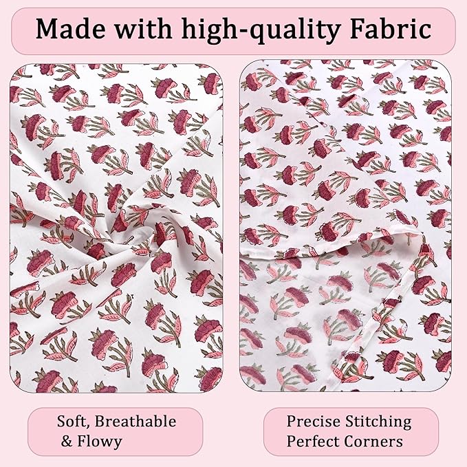 Ridhi Rosewood Pink Meadow Hand Block Print 100% Cotton Napkins 18" x 18" (Set of 4) Reuseable Kitchen Napkins Cloth Decor Dinner Party Cocktail Gift for Spring, Easter, Valentine
