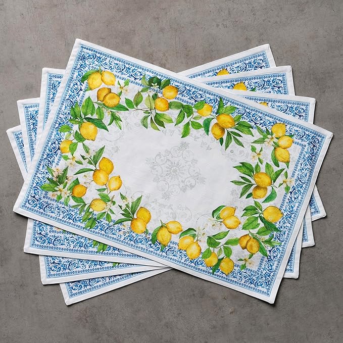 Maison d' Hermine Placemats Set of 4 100% Cotton Washable Cloth Place Mats Reusable Table Mats for Kitchen Dining Party Wedding Gifts for Mothers Day Spring/Summer (Cedrat, 13" x 19")