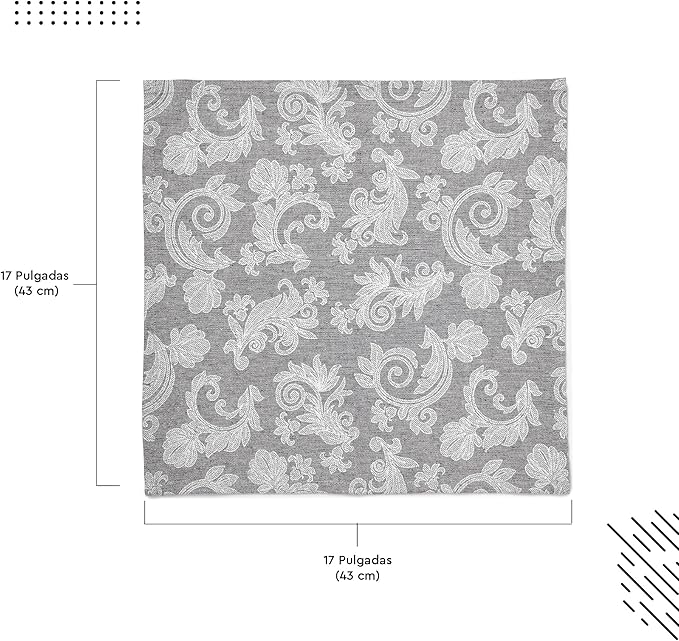 Encasa XO Grey Cloth Napkins Set of 12, 18x18 in | Floral Jacquard Homespun Cotton Dinner Napkins | Washable & Reusable Wedding Napkins for Holiday Dining, Parties, & Everyday Table Décor