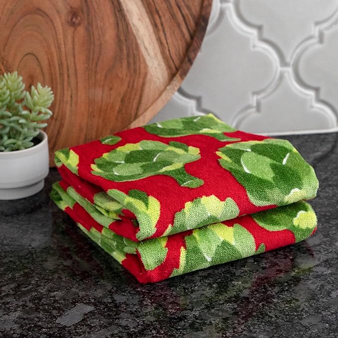 T-Fal Fiber Reactive Print Kitchen Towels: Highly Absorbent, Super Soft - 100% Cotton, 16"x28" Dish Towels for Cleaning & Drying Dishes, Pans, Glassware, or Countertops, 2-Pack, Artichokes