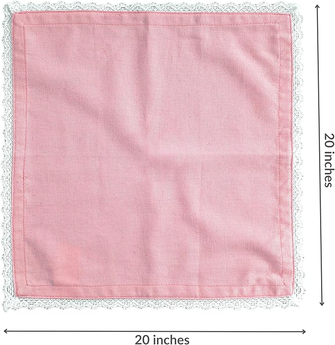 FINGERCRAFT Dinner Cloth Napkin Cotton Linen Blend 4 Pack Mitered Corners with Elegant Lace for Everyday Use Napkins are Pre Shrunk and Good Absorbency Pastel Rose Easter Color