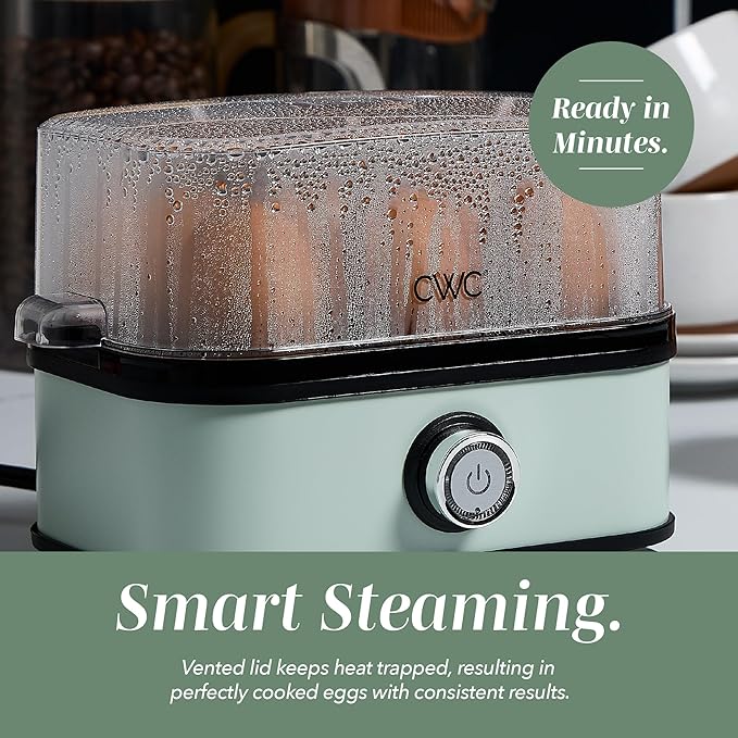 COOK WITH COLOR 6-Egg Capacity Egg Cooker – For Soft, Medium, Or Hard-Boiled Eggs, Rapid Cook Time, Auto Shut-Off & Boil-Dry Protection – Includes Tray, Measuring Cup & Lid – 210W Egg Maker, Sage