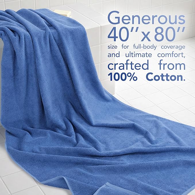 American Soft Linen 100% Cotton 600 GSM Turkish 40x80 Oversized Bath Towel Sheet, Extra Large Adult Towels for Bathroom, Electric Blue Bath Sheet