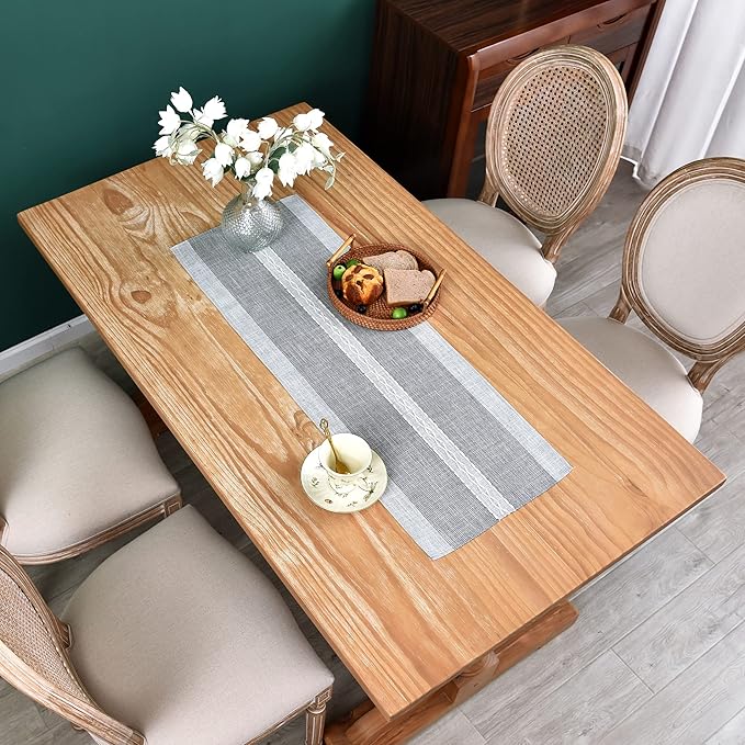 Farmhouse Braided Striped Table Runner Rustic Embroidery Coffee Table Runners for Decorations Weddings Holiday Grey 13x36inch