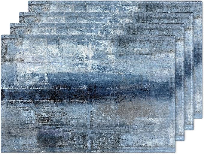 Blue and Gray Placemats Washable, Linen Rectangular Place Mats Set of 4, Dining Table Decor for Living Room, Kitchen, Farmhouse and Outdoor (Blue Gray, 12x18 Inch)