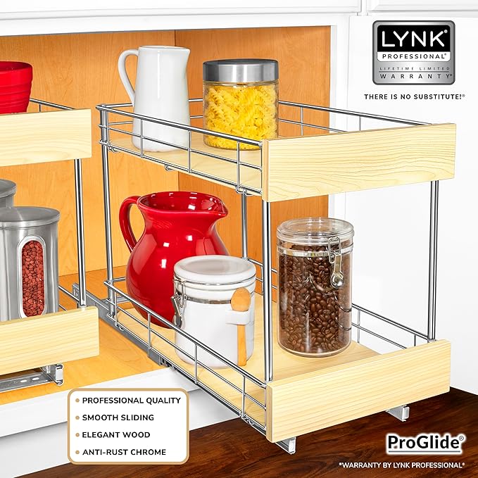 LYNK PROFESSIONAL® SELECT™ Pull Out Cabinet Organizer - 11" x 21" - Slide Out Cabinet Organizer for Kitchens - Sliding Shelves - Pull Out Drawer, Pots and Pans Storage - Lifetime Ltd Warranty - 2 Tier
