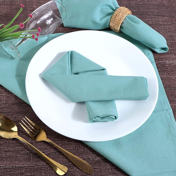 Cloth Napkins Dinner Washable Set of 4 in Cotton Linen Fabric Premium Quality, Mitered Corners for Reusable Every Day Use Pre Shrunk and Good Absorbency Christmas Cloth Napkins (Pack of 4, Sky Blue)