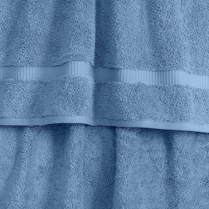 SALBAKOS 100% Turkish Cotton Bath Towels | 4 Piece Turkish Bath Towels Blue 27x54 in Standard Size | Premium Hotel Quality, Super Absorbent, Thick & Plush Turkish Bath Towel (Blue, 4 Bath Towels)