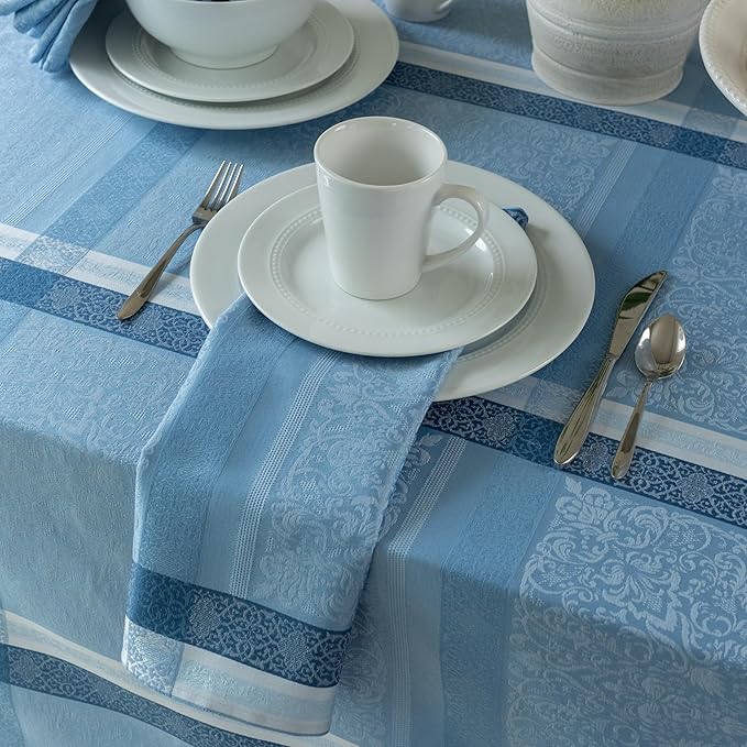 Benson Mills Ravenna Yarn Dyed Jacquard Heavyweight Fabric Cloth Napkins, for Everyday, Parties, Weddings, Holiday, Spring, Summer, and Easter Tablecloths (18" x 18" Napkins Set of 4, Blue)