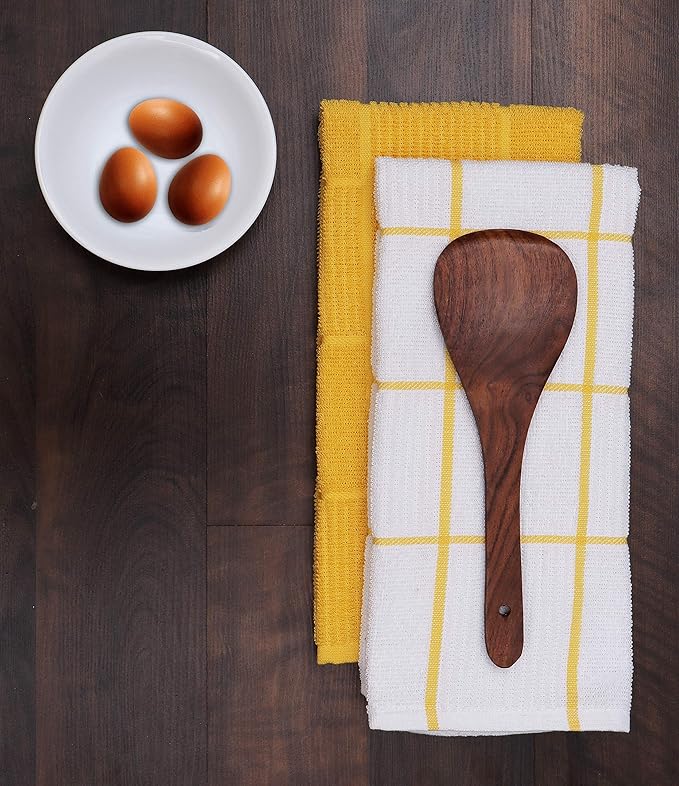 AMOUR INFINI Kitchen Towels Pack of 4, Terry Cotton Dish Towels, Ultra Absorbent, Quick Drying Hand & Tea Towels, Soft Durable Cleaning Cloths with Hanging Loop, 16 x 26 Inch (Yellow)