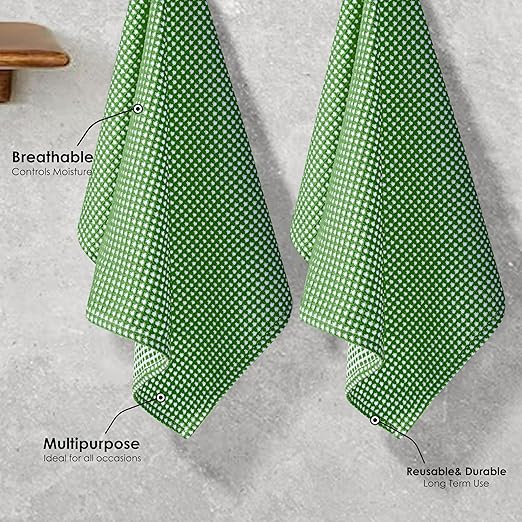 12 Pack Dual Tone Waffle Weave Dish Cloth, 12x12 Inches, 100% Cotton Dishcloth Set, Super Absorbent, Quick Drying, Soft Hand Towels for Cleaning, Washing, Durable, Mint Green