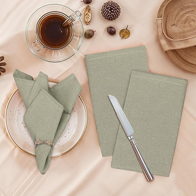 Ruvanti Cloth Napkins Set of 12, 18x18 Reusable Napkins Cloth Washable, Soft & Durable Table Napkin, Poly Cotton Fabric Dinner Napkins for Parties, Christmas, Thanksgiving, Weddings - Olive Branch