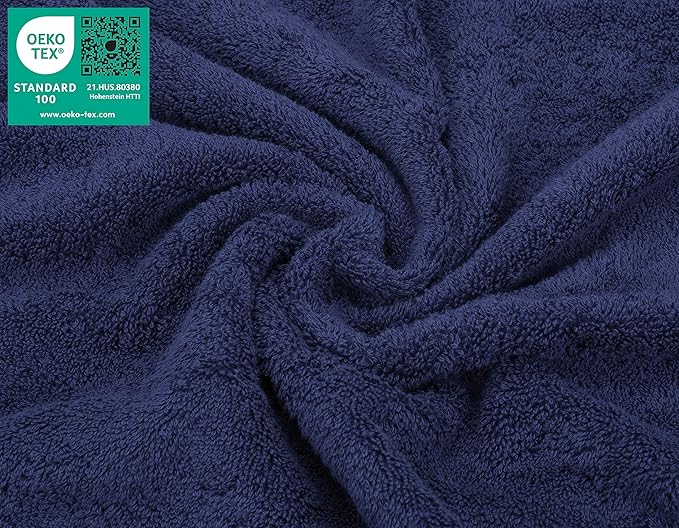 American Soft Linen Luxury Washcloths for Bathroom, 600 GSM 100% Cotton 4 Piece Turkish Wash Cloth Set, 13x13 in Soft Rags for Body and Face, Navy Blue Washcloths