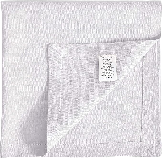 FINGERCRAFT Dinner Cloth Napkin Cotton Linen Blend 12 Pack Natural Premium Quality Mitred Corner for Every Day Use Pre Shrunk and Good Absorbency 18x18 in Easter Color White