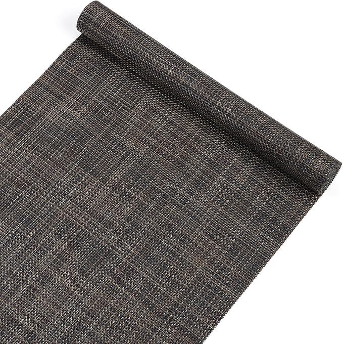 SHACOS Woven Vinyl Table Runner 12 x 54 inch Wipeable Plastic Table Runners Heat Resistant Runner for Table Indoor Outdoor, Black Brown
