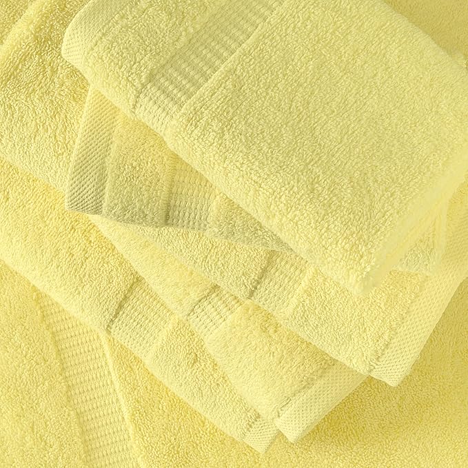 SALBAKOS 100% Turkish Cotton 6-Piece Towel Set | Heirloom Quality Hotel & Spa Collection | Soft, Super Absorbent 2 Washcloth, 2 Hand, 2 Bath Towel Sets | Made in Turkey (Yellow, 6 Piece Towel Set)