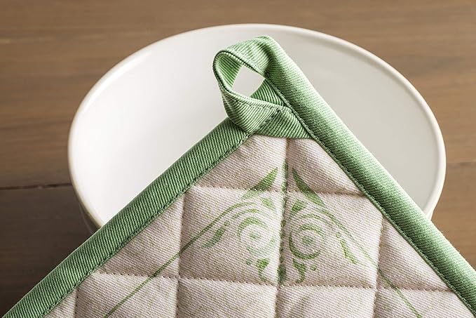 Maison d' Hermine Pot Holders 100% Cotton Heat Resistant Potholders 8" x 8" Hot Pads with Loop BBQ Cooking Baking Gifts for Mothers Day Handling Hot Pans Spring/Summer (Pack of 1, Jardin Du Roy)