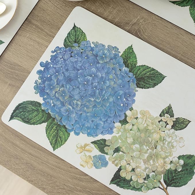 Benson Mills Cork Placemats Set of 4, Thick Cork Place Mats for Kitchen and Dining Tables, Easy Clean Table Mats (12" x 16" Rectangular Set of 4, Hydrangea Floral)