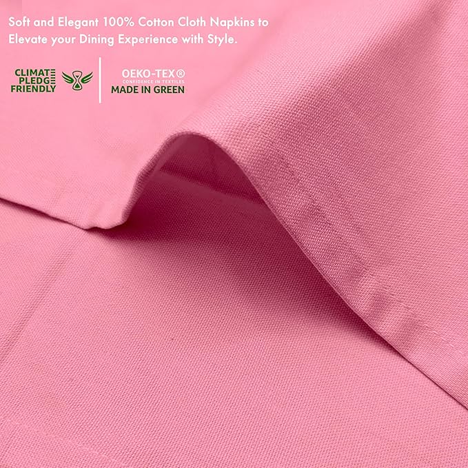 Ruvanti Cloth Napkins Set of 12, 100% Cotton High GSM 18x18 Inches Soft, Washable, Highly Durable & Absorbent, Perfect for Parties, Christmas, Thanksgiving Dinners – Pink Bubblegum