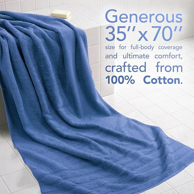 American Soft Linen 35x70 Jumbo Large Bath Towel, 600 GSM 100% Cotton Turkish Bath Sheet, Oversized Luxury Bath Towel for Bathroom Beach and Pool, Electric Blue