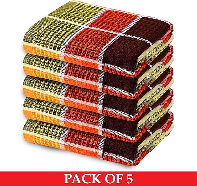 Premium Cotton Tea Towels Set– Super Absorbent, Durable & Soft, Kitchen Tea Towels for Drying, Cleaning, and Baking – Pack of 5, (68cm by 42cm) Eco-Friendly Dish Clothes.