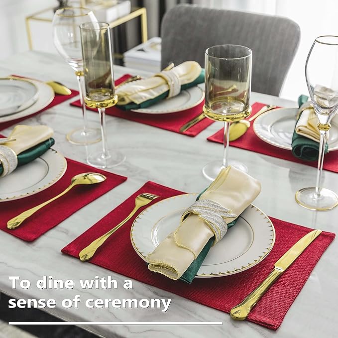 Home Brilliant Cloth Placemats Set of 4 Red Linen Placemats for Dinner Heat Resistant Dining Table Mats Kitchen Place Mats for Party, Dark Red Burgundy