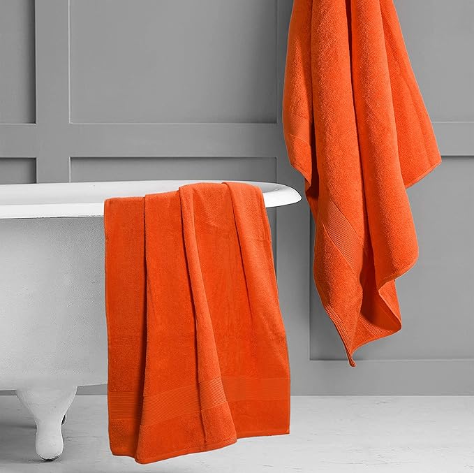 Belizzi Home Premium Cotton Oversized 2 Pack Bath Sheet 35x70-100% Pure Cotton - Ideal for Everyday use - Ultra Soft & Highly Absorbent - Machine Washable - Orange