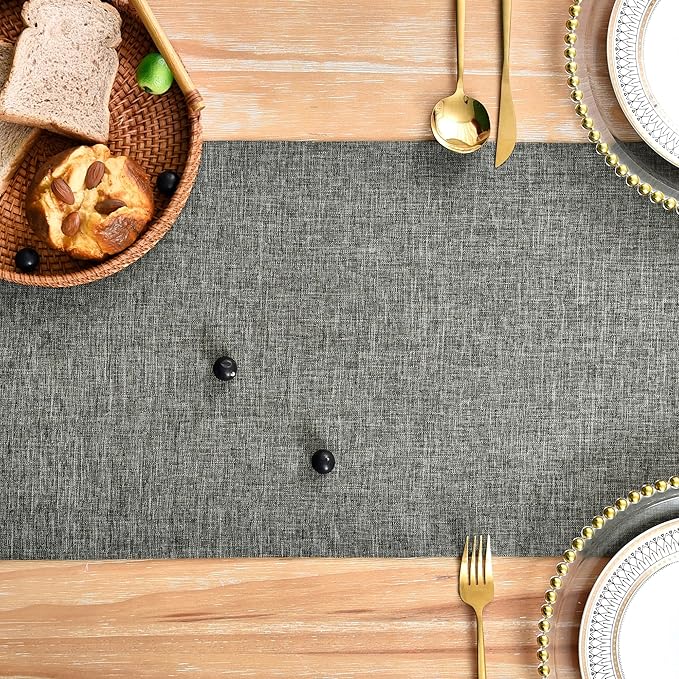 NEWISHER Farmhouse Rustic Table Runner Dark Grey Rectangular Table Runners Faux Linen Table Runner for Everyday Use Kitchen Dining Party Table 13x60 Inch