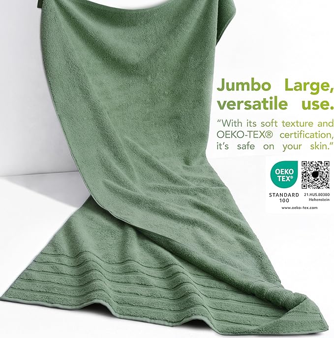 American Soft Linen 35x70 Jumbo Large Bath Towel, 600 GSM 100% Cotton Turkish Bath Sheet, Oversized Luxury Bath Towel for Bathroom Beach and Pool, Sage Green