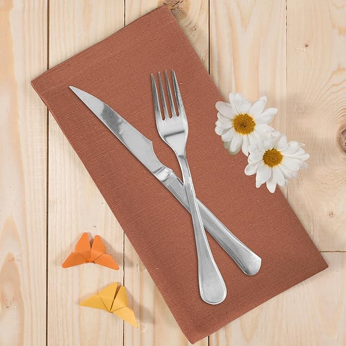 Urban Villa Cloth Napkins Set of 12 20x20 Inches 100% Cotton Napkins Cloth Washable Durable Reusable Absorbent Table Dinner Napkins Cloth for Thanksgiving Hotel Lunch Restaurant Parties – Rust Slub