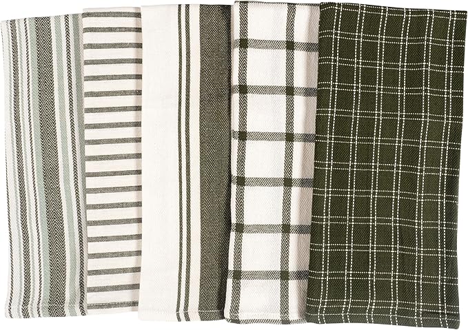 KAF Home Assorted Flat Kitchen Towels - Set of 10, 18 x 28 Inch (Olive)