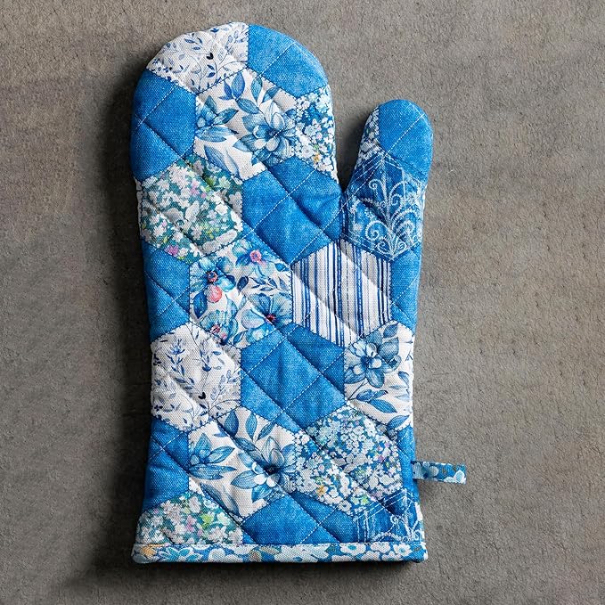 Maison d'Hermine Oven Gloves 100% Cotton Oven Mitt 7" x 13" with Loop Heat Resistant BBQ Cooking Gloves Baking Grilling Gifts for Mothers Day Spring/Summer (Pack of 1, Summer Blues)