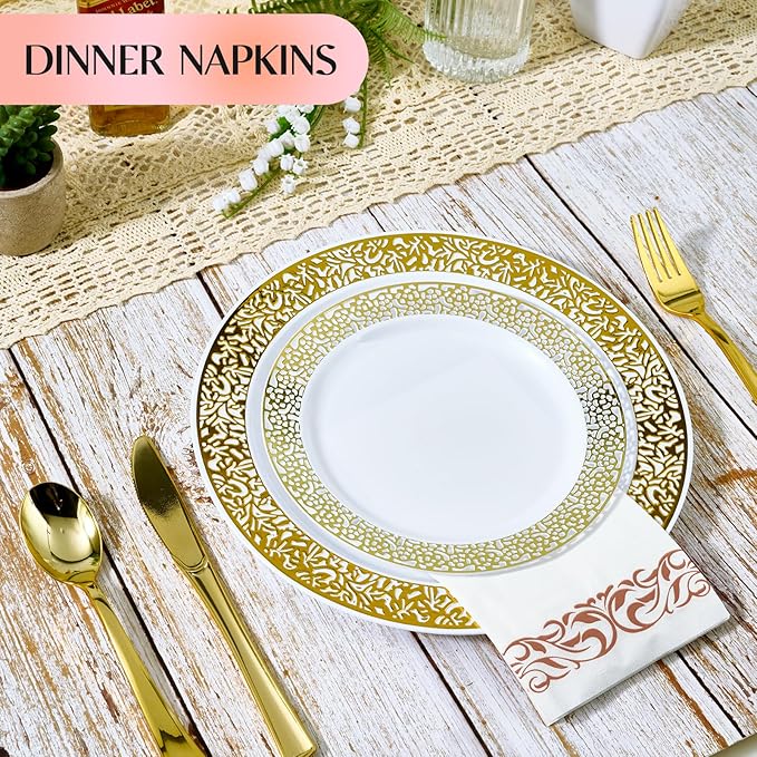 Vplus 400 Pack Paper Napkins Guest Towels Disposable Premium Quality 3-ply Dinner Napkins Disposable Soft, Absorbent, Party Napkins Wedding Napkins for Kitchen, Parties, Dinners or Events(rose gold)