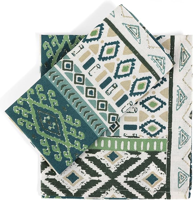 FINGERCRAFT Cloth Napkins, Set of 12 Cotton Linen Blend Printed Dinner Napkins Cloth Mitered Corner Perfect for Parties Dinners Weddings Cocktail Christmas Easter 20x20 Free Spirit