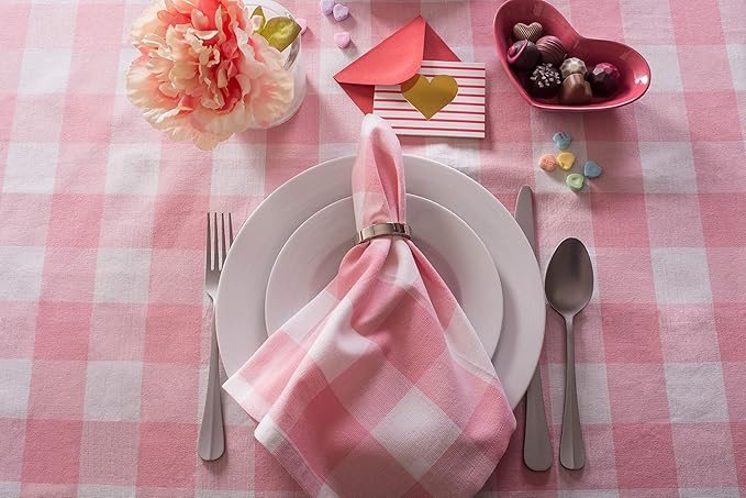 DII Buffalo Check Collection, Classic Farmhouse Cloth Napkin Set, 20x20, Pink & White, 6 Piece