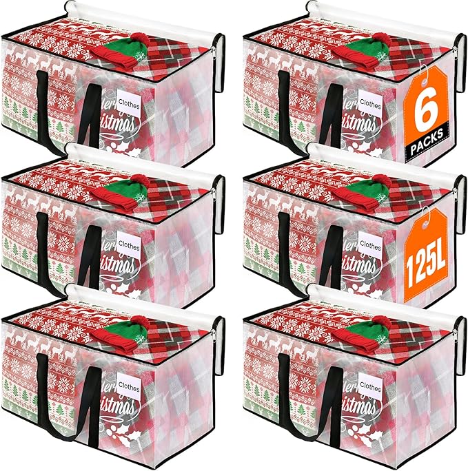 RoomHacks Clear Heavy Duty Extra Large Moving Bags, Reinforced Handle and Double Zipper Storage Bags for Packing Essentials (6 Packs)